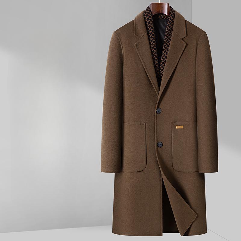 Autumn and Winter New Men's Double-sided Woolen Coat Long Suit Collar Trench Coat Business Casual Woolen Coat Men's Coat Factory