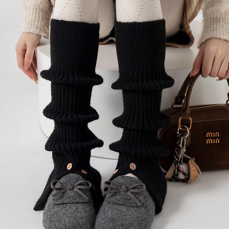 Boots Still Cotton Socks Cover Thickened Warm Calf Socks Button Split Fork Knitted Retro Milk White Wool Leg Cover