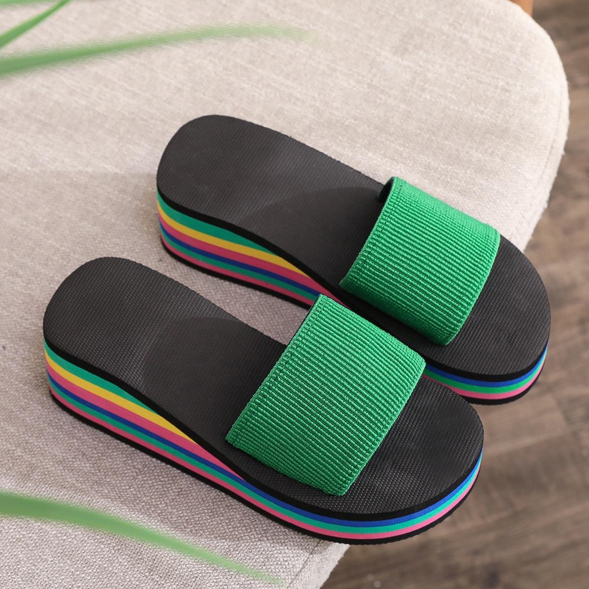 

Тапочки женские шлепанцы женские летние радужные на толстой подошве сандалии на высоком каблуке цветная верхняя одежда повседневные пляжные 41 зелёный