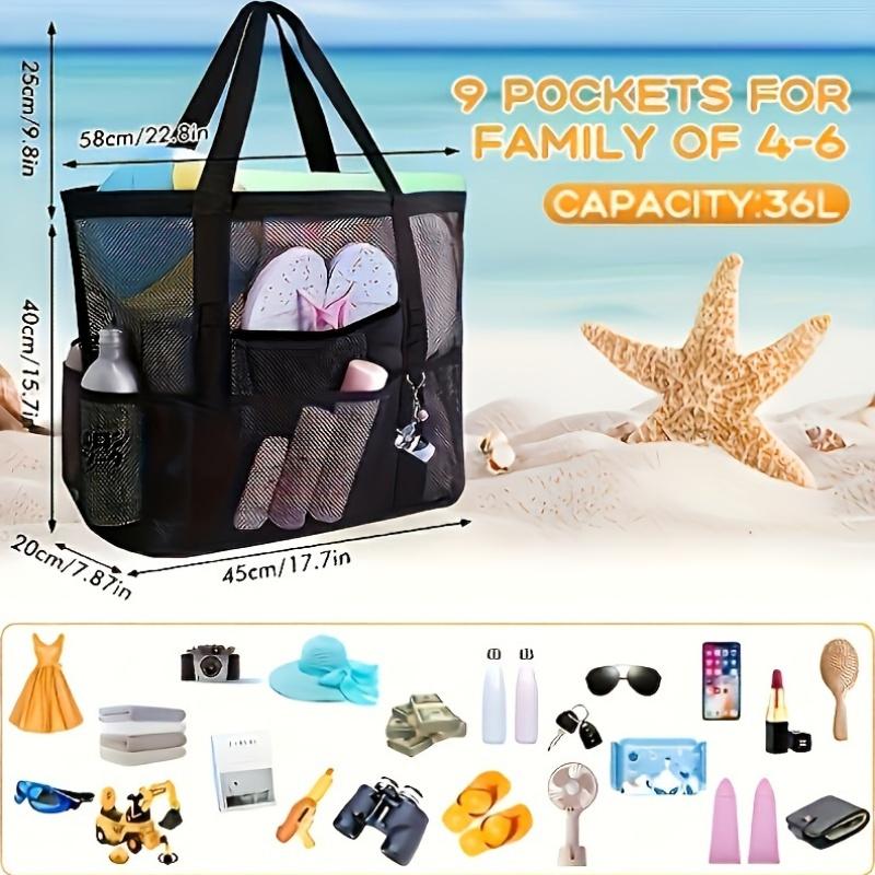 Strandtasche Meeresreise Netz-Strandtasche Große Kapazität Handtuch Sandalen Gitter-Aufbewahrungstasche
