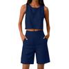 Damen ärmelloses zweiteiliges Set Leinenoptik Crop Top und High-Waist-Shorts lockere Passform Sommer-Outfit für Freizeitkleidung