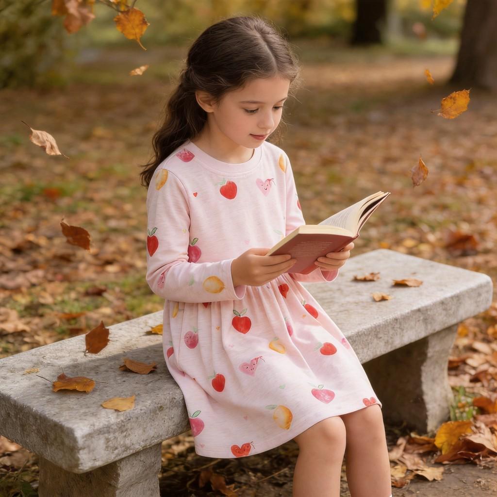 Girl Dress With Cartoon Animal Prints And Cotton Fabric For Autumn Winter