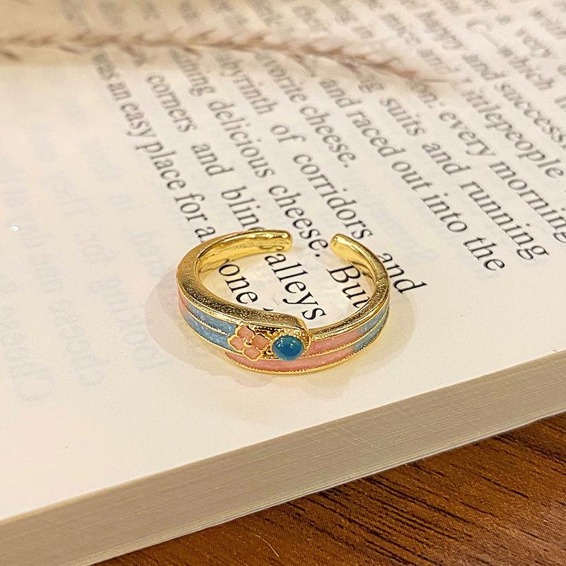 New Chinese Enamel Oil Pattern Ring Light Luxury High Sense Internet Celebrity Foreign Style Versatile Ring