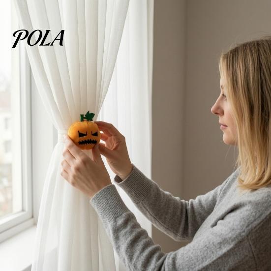 Autumn Curtain Tieback Halloween Pumpkin Tieback, Plush Fabric Strap Cute Decoration Holder, Decorative Draperies Holdback for Home Holiday