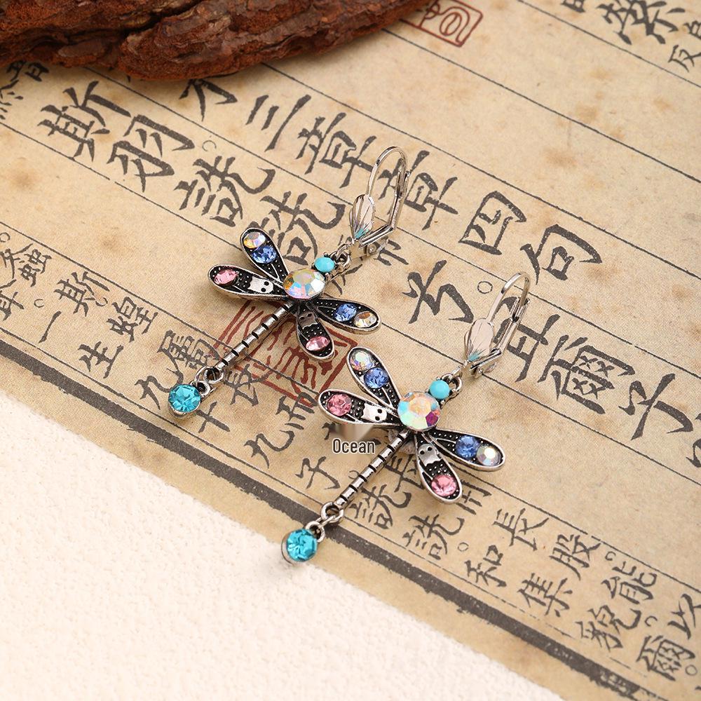 Colorful Dragonfly High-End Retro Earrings with European American Design