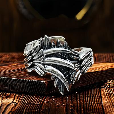 Retro The Phoenix Wing&Claw Adjustable Open Ring For Men Punk Gothic Edgy Copper  Unisex Vintage Accessories Trendy Gift