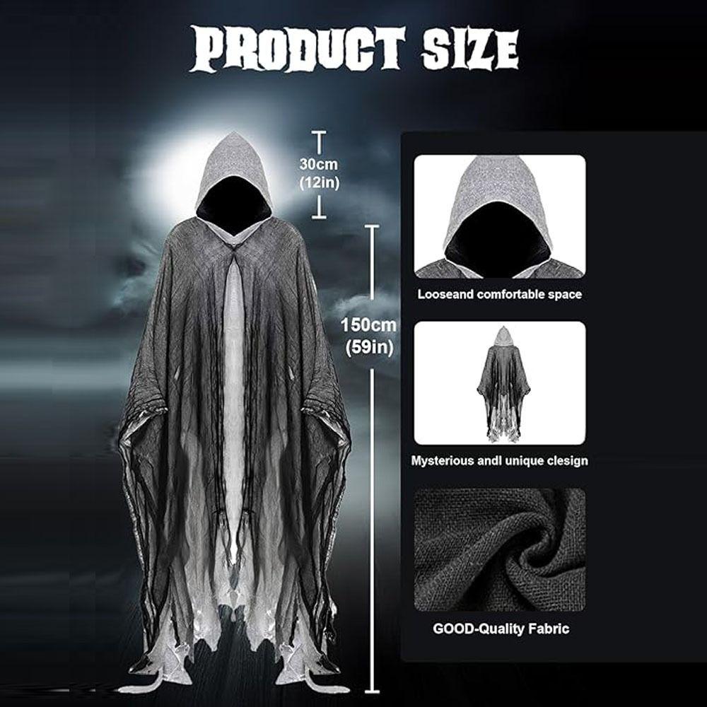 Creative Gift with Oversized Hood Halloween Hooded Cloak Vintage Black Color Overcoats Cosplay Costume