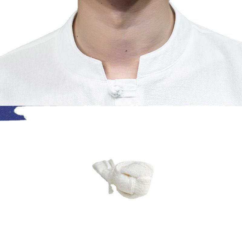 Men's Summer V-Neck Cotton Linen T-Shirt with Crane Embroidery