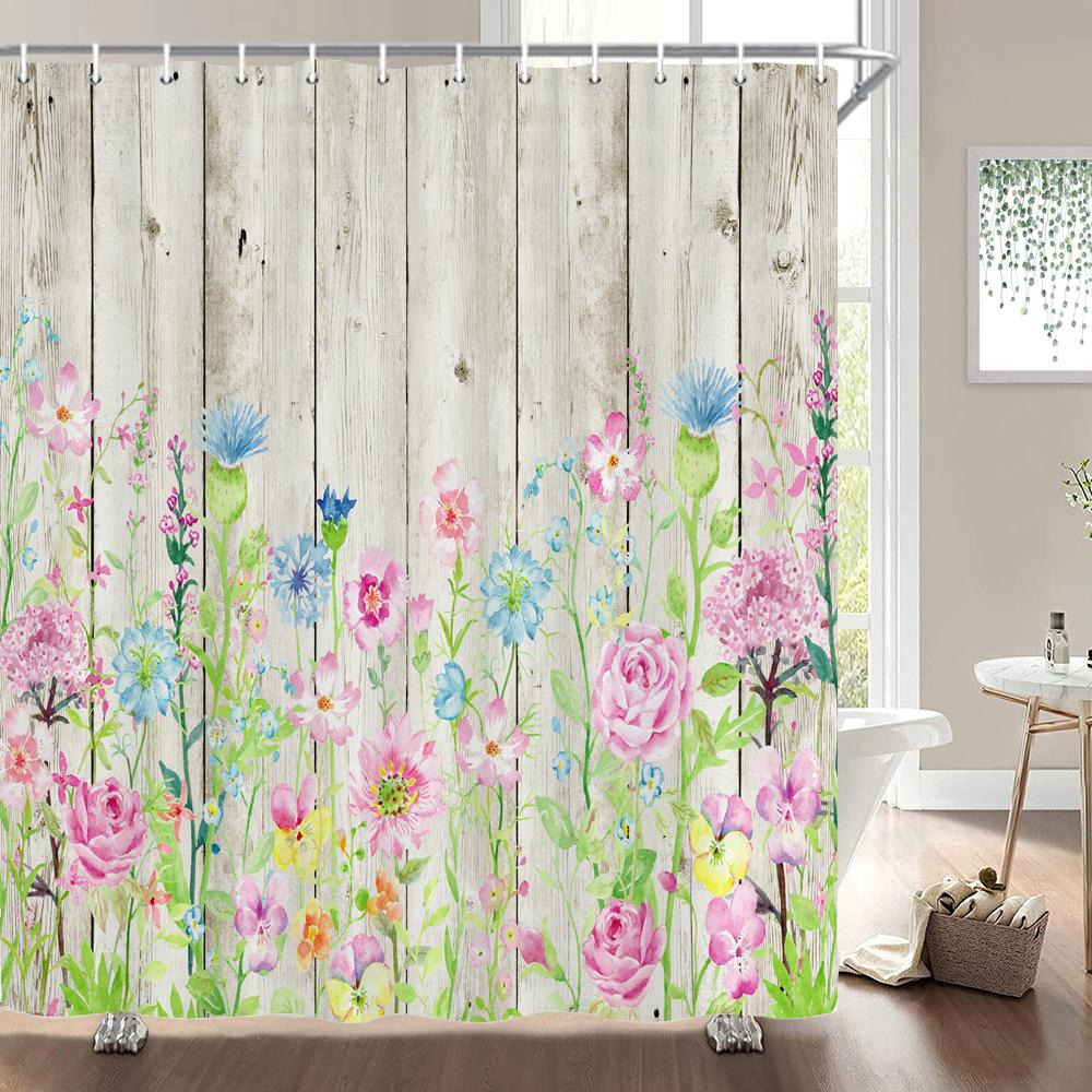 1 Pc Sunflower Patterned Polyester Material Shower Curtain Waterproof Fabric, Flowers Print Bathroom Curtain Partition Curtain
