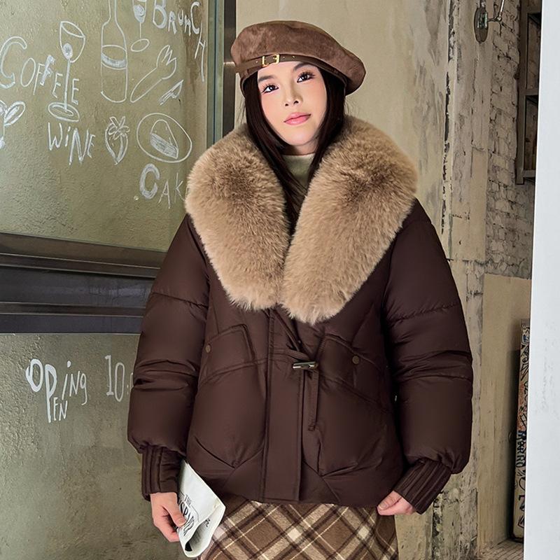 Down Cotton-padded Clothes Women's Winter New Big Fur Collar Design Bread Clothes Cotton-padded Jacket