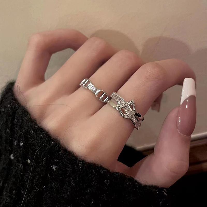2Pcs Letter D Adjustable Silver Color Ring Niche High-End Personality Light Luxury Open Index Finger Rings Fashion Women Jewelry