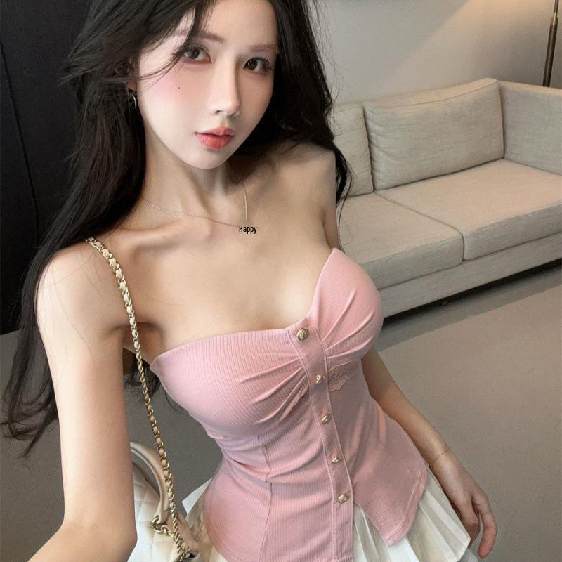 Spring/Summer 2025 Strapless Vest: Sexy Short Lace Patchwork Top for Women Large