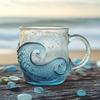 Sea Glass Sunset Mug Thickened Glass with Wave Texture Gradient Color Water Cup Non-Slip Handle Glassware for Coffee Juice Iced Drinks