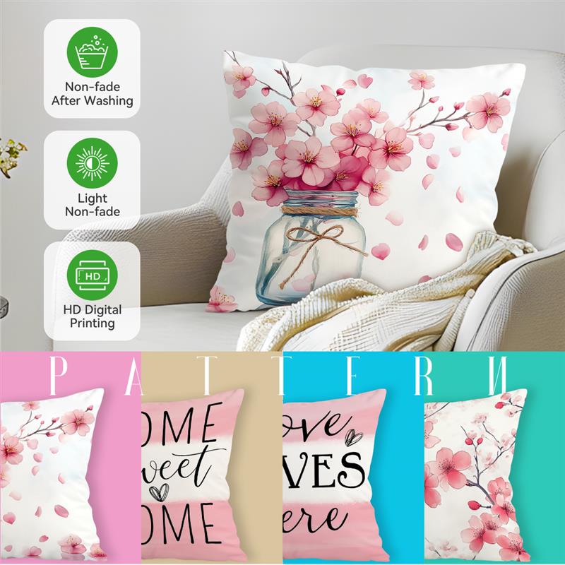 Pink White Cherry Blossom Cushion Pillowcase Printed Polyester 45x45cm Throw Pillowcover Decorative Sofa Bed Cushion Pillowslip