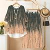 Women Plus Size Printed Two Piece Pants Set Round Neck Half Sleeve High Low Top Long Pants