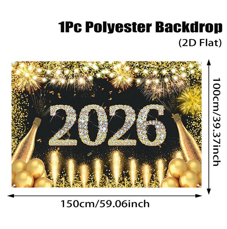 

Black Gold New Year Backdrop Banner 2026 Happy New Year Christmas Party Background Decoration Gifts New Year Party Supplies