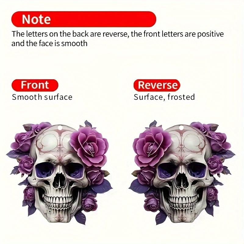 2pcs Gothic Style Skull & Roses Hanging Ornament - 2D Acrylic Car Rearview Mirror Decor - Versatile Halloween