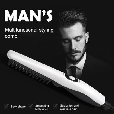 Men 2-in-1 Electric Beard Straightening Comb Curler Brush Hair Styling Styler