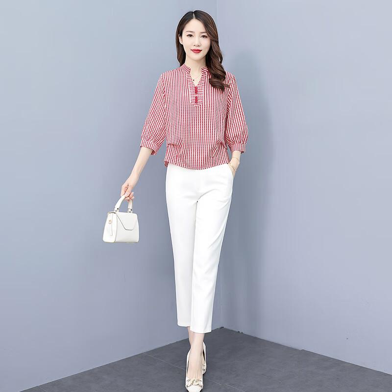 Women s Fashion Color-Block Stripe Slit Blouse XL