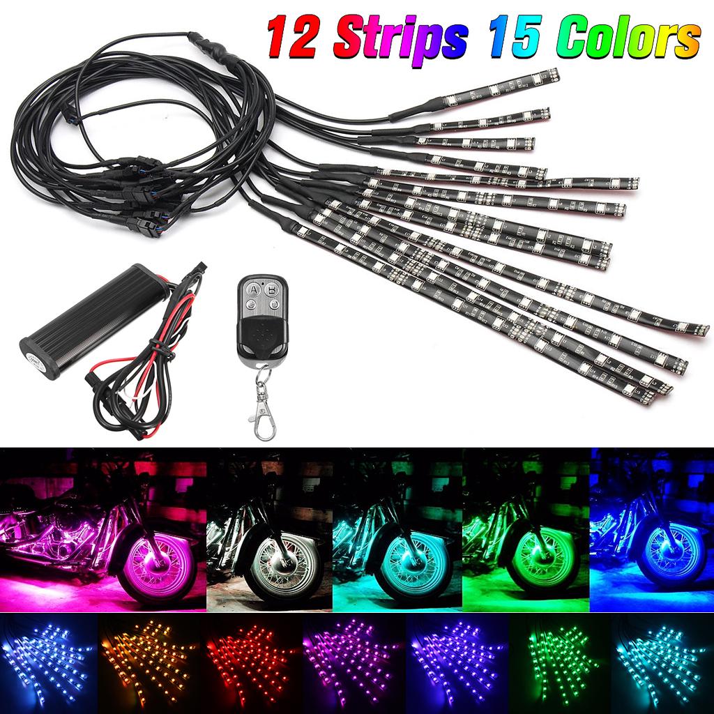12pcs Vehicle Motorcycle Universal 15 Colors LED Light Flexible Strips Kit New 12pcs Vehicle Motorcycle Universal 15 Colors LED Light Flexible Strips Kit New