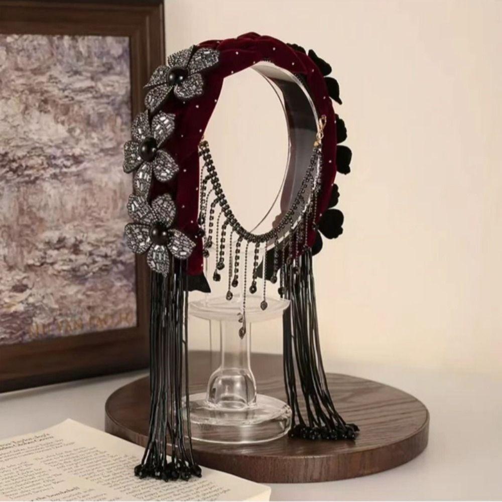 Korean Style Braid Flower Hair Hoop Exquisite Rhinestone Wide Hair Band Sweet Shiny Elegant Headband Ladies Hairpin