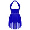 Kids Girls Sleeveless Shiny Rhinestone Decor Backless Leotard Dress for Lyrical Contemporary Dance