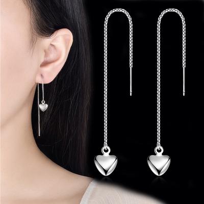 Simple Love Earrings, Korean Version Heart-shaped Fringed Long Earrings, Personalized Trend Geometric Earrings
