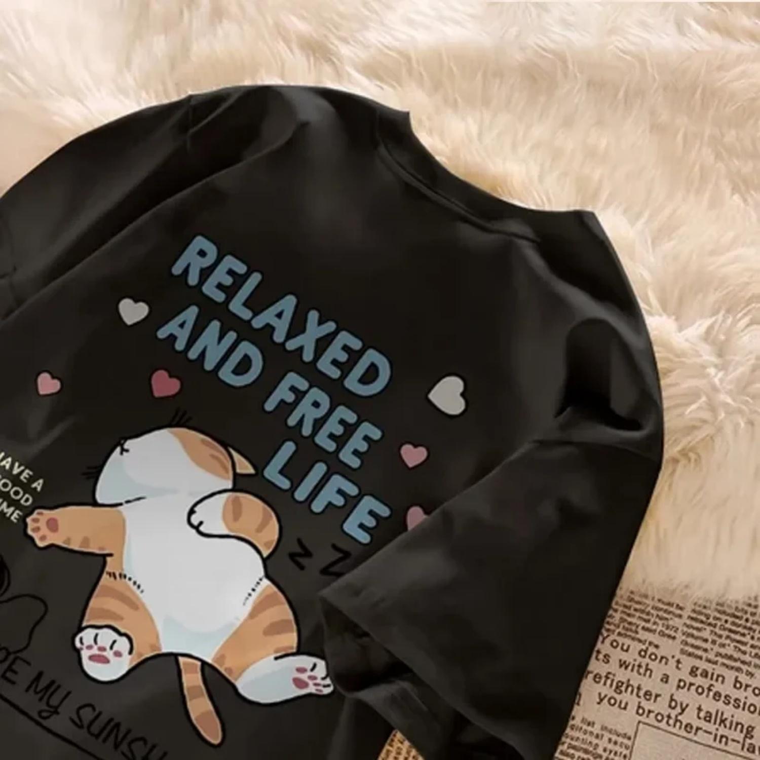 

Cute Cartoon Lazy Cat Letter Print Summer Short Sleeved T-shirt Fashion Harajuku Streetwear T-Shirt Casual Woman Clothing XXXXXL чорний