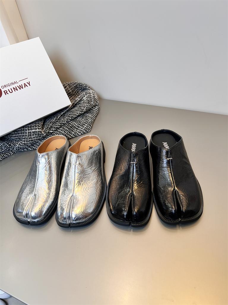 Fashion Bailamos Women Split Toe Slippers Tabi Ninja Slip On Flats Round Toe Shallow Lazy Boat Slingback Mules Shoes British Loafers