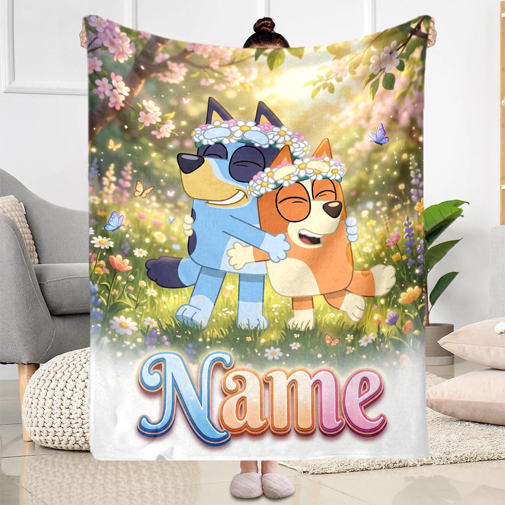 Bluey's Playful Pals Personalized Name Blanket Multi-purpose Personalized Blanket Soft & Cozy Versatile for Office Chair Picnics Sofa Bed