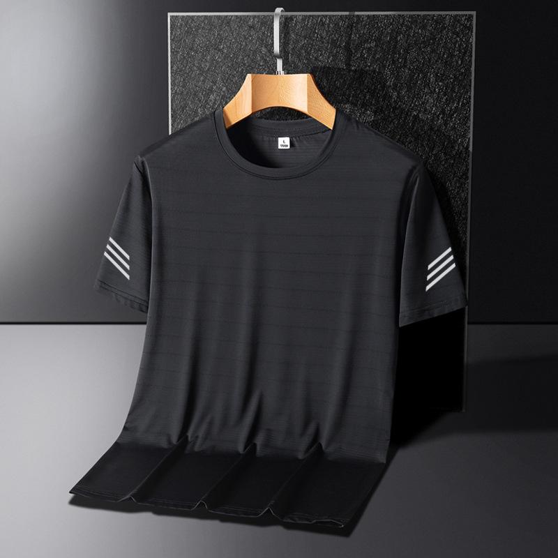 

Летняя мужская футболка, спортивная повседневная мужская быстросохнущая мужская футболка с короткими рукавами из ледяного шелка с круглым вырезом и половиной рукавов, свободная футболка для мужчин 3XL