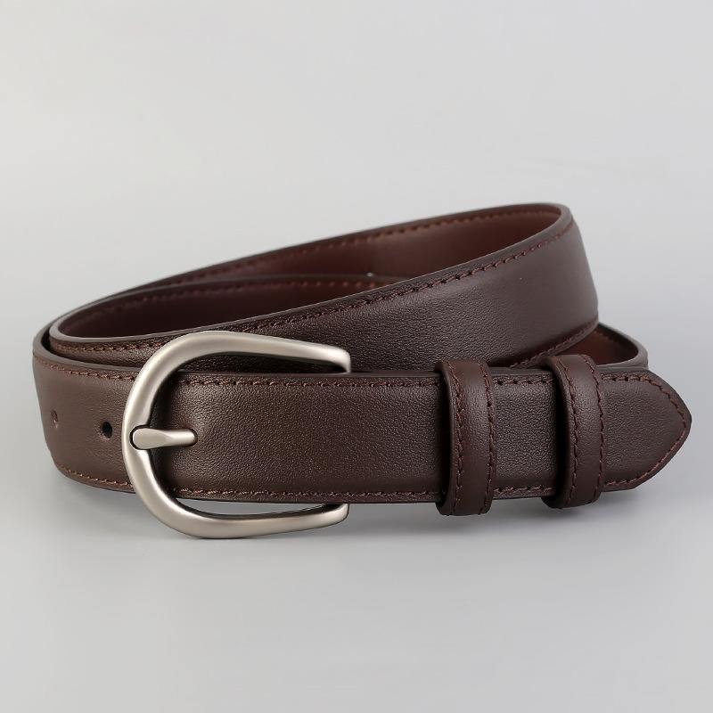 Women S Genuine Leather Belt Silver Buckle Fashion Casual Versatile Accessory