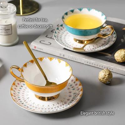 Bone China Tea Cup Saucer Spoon Set 200ml British Coffee Gold Porcelain Ceramic Teacup Cafe Espresso Drinkware