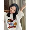 Ladies Summer Short Sleeve Round Collar  Cartoon Dog Printed Loose Pullover Casual T Shirt Top