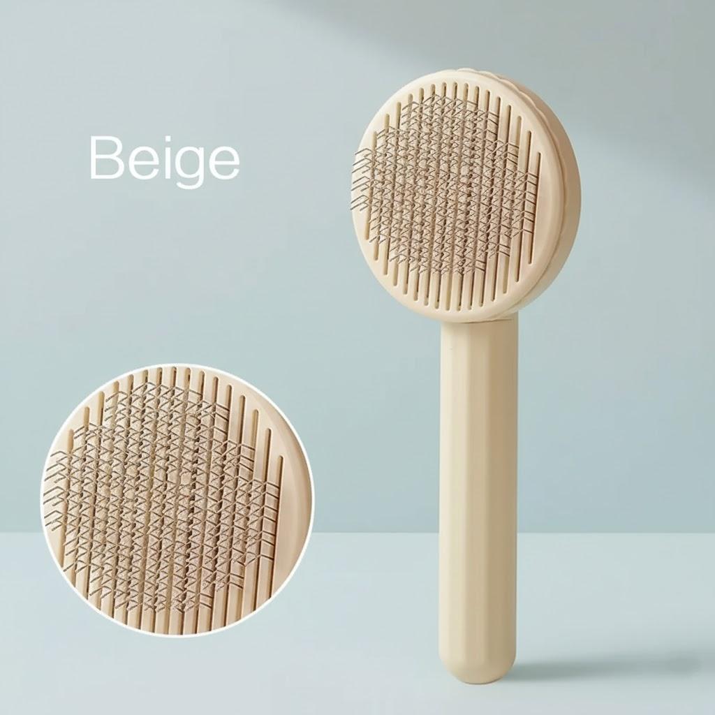 

Pet Comb De-shedding Self-Cleaning Dog Cat Massage Wire Brush Hair Removal Tool for Pet Grooming бежевий