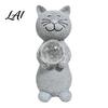 Unique Gift for Gardeners Cat Statue Solar Light Smiling Garden with Cracked Crystal Ball Durable Resin Sculpture Decor Waterproof Animal Lamp Patio