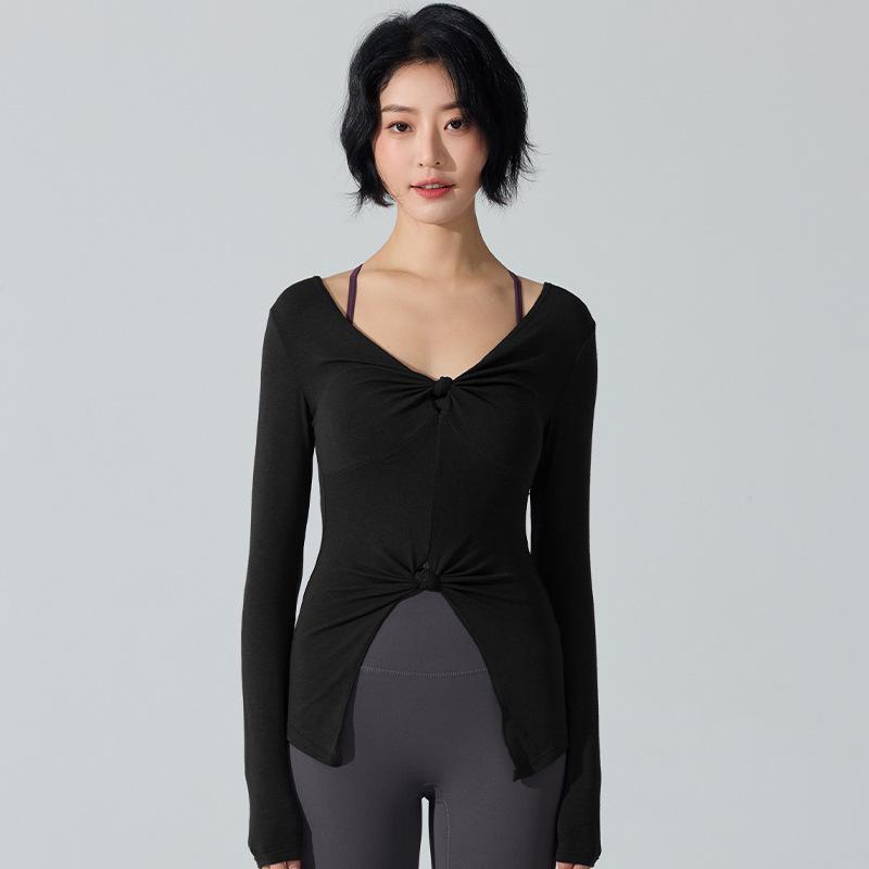 Cross-Ribbed Long-Sleeve Women s Yoga Top with Twist Cut-Out Large фото