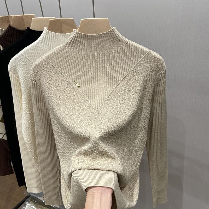 Elegant Knitted Top for Women Autumn and Winter Half-high Collar Versatile Sweater Fashionable