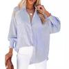 Striped Long-Sleeve Loose Casual Women's Shirt with Pocket