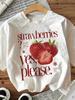 Retro Strawberries Yes Please Graphic T Shirt Vintage Fruit Slogan Print Crew Neck Unisex Casual Spring Summer Daily Tops