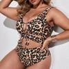 Plus Monokini Leopard Swimsuit One Piece Large Size Swimwear Women Beachwear Bathers Bathing Swimming Swim Suit