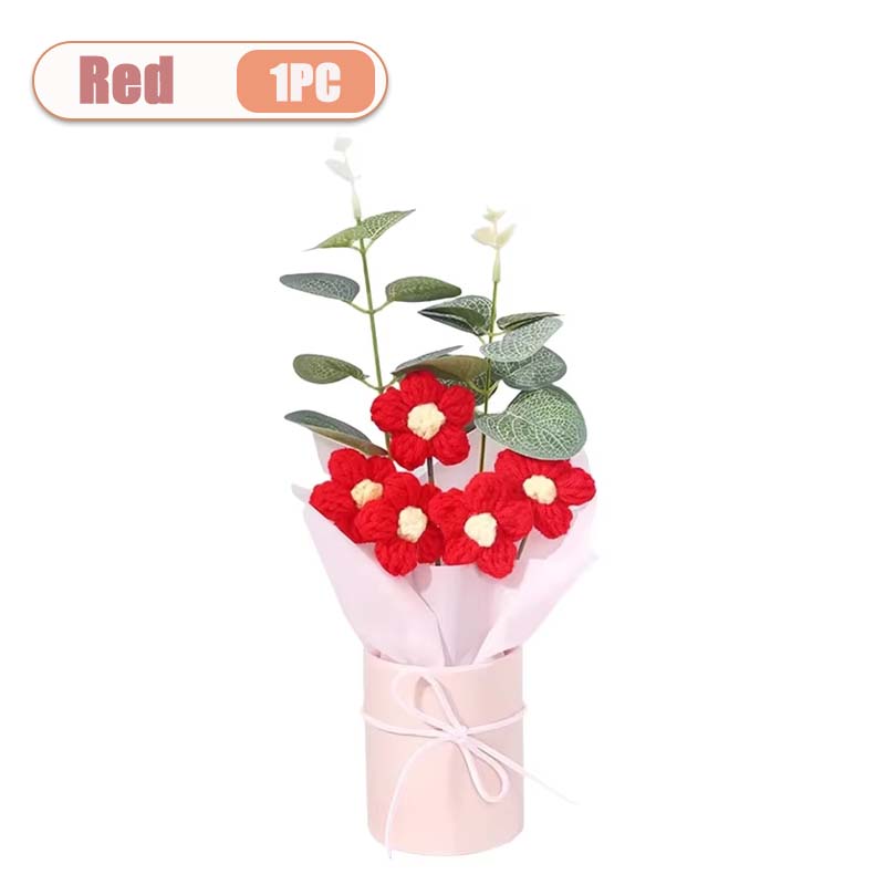 1-10PCS Knitted Flower Bouquet Gift Set Stitch Handmade Mother's Day Present Crochet Artificial Flower Bouquet Craft Home Decor