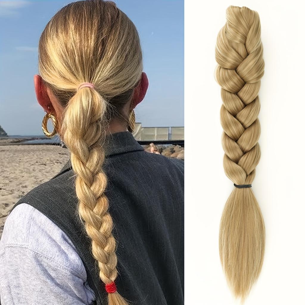 Synthetic Claw Clip On Braided Ponytail Extension Handmade Braids Pony Tails for Women Adds Hair Volume Black Brown Blonde