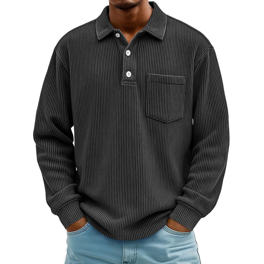 Men's Corduroy Fashion American Style Leisure Button Flip Collar Pullover Hoodie