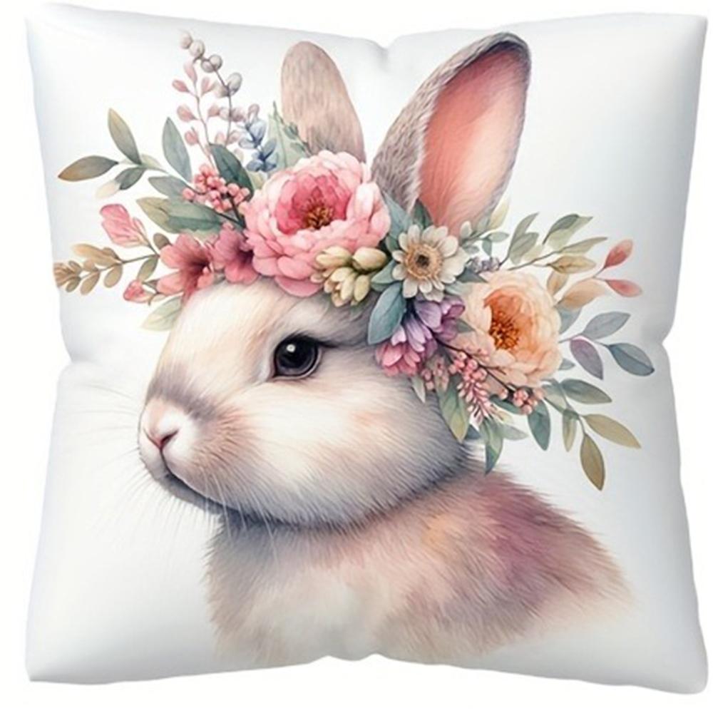 Easter Decoration Pillow Cover Home Farmhouse Decoration Gift Rabbit Flower Print Pillowcase Sofa Cushion Cover Short Plush Mate