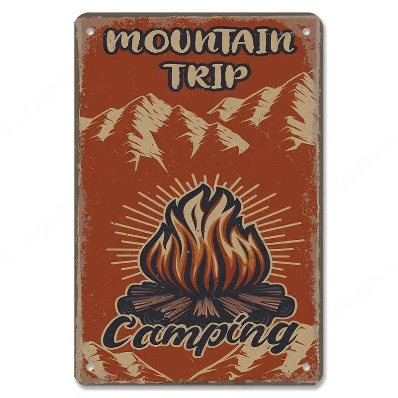 Camping  Adventure Plaques VintageMetal Tin Signs Plate Mountain Trip Campervan Tours Room Gym Sign Posters Wall Decor Travel