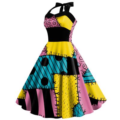 Women's Dress Halloween Movie Anime Sally Digital Printing Strap Striped Dress Female