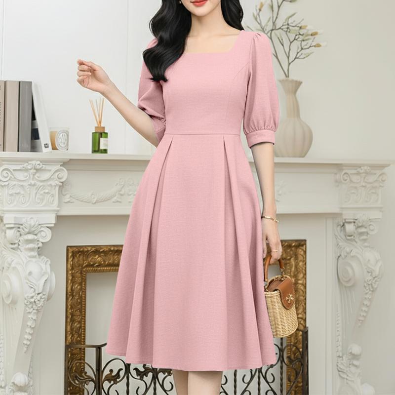 ZANZEA Women Casual Square Collar Summer Half Sleeve Dress