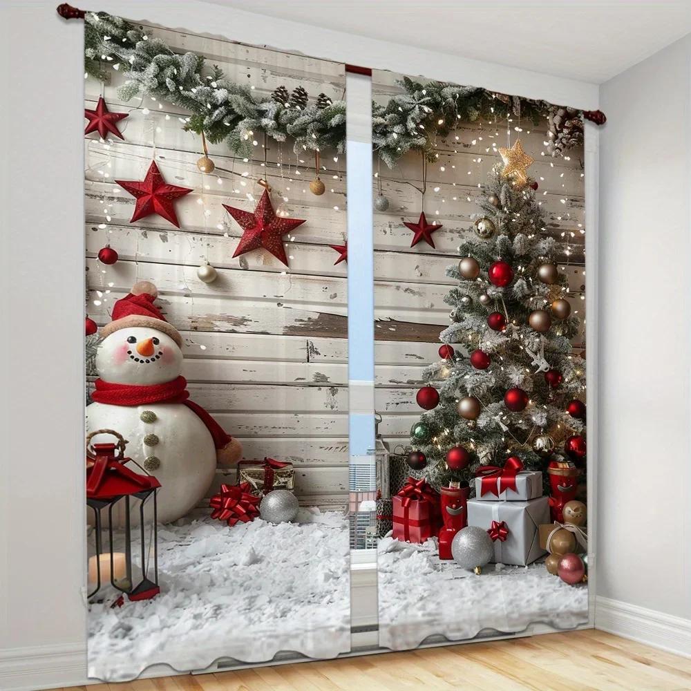 Set Of 2 Christmas Deer Bell Pine Branch Patterns Curtains Mount Digital Printed Polyester Living Room Kitchen Made Area Window Treatment