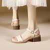 Sandalias de punta cuadrada para mujer, zapatos de tacón medio grueso, Punta abierta, cómodos, combinan con todo, moda, verano,